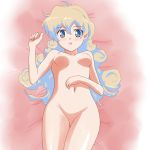 1girl ashuku bed_sheet blush breasts female_only futa_(pixiv) lying multicolored_hair nia_teppelin nipples no_pussy nude sheets solo solo_female tengen_toppa_gurren-lagann