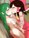 clothed_female_nude_female gif kissing reimu_hakurei rubbing_between_legs sanae_kochiya touhou touhou_project yassy