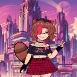  1girl city city_background cityscape fanart female_only owozu rakkunvt tanuki v v_sign vtuber 