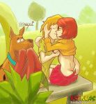 1girl 2boys breast_grab breasts dog esenkas female kissing male male/female scooby scooby-doo shaggy sideboob velma_dinkley