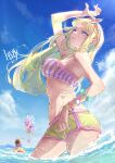  3_girls absurd_res alisa_bosconovitch alluring blonde_hair blue_eyes blue_sky breasts cloud emilie_de_rochefort high_res kazama_asuka lag_(wo76_a) long_hair looking_at_viewer multiple_girls namco ocean pink_hair shorts sky sunglasses swimsuit tekken tekken_tag_tournament_2 water 