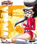 1girl ass black_hair esenkas female female_only glasses knee_boots kneel kneeling scooby-doo solo teeth velma_dinkley