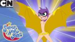 1girl barbara_gordon bat_wings batgirl cape cartoon_network dc_comics dc_super_hero_girls dc_super_hero_girls_(2019) flashing flashing_breasts green_eyes grin mask mask_on_head nude_female red_hair small_breasts smile superhero