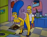 bend_over big_breasts breasts high_heels homer_simpson jester_(artist) marge_simpson nipples presenting_ass see-through_lingerie the_simpsons yellow_skin