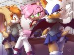  3girls amy_rose ass looking_at_viewer nancher panties rouge_the_bat schoolgirl seductive sega serafuku skirt smile sonic_(series) sonic_team upskirt vanilla_the_rabbit white_panties 