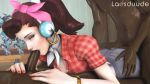 16:9_aspect_ratio 1girl 2boys 3d buttjob closed_eyes clothed_sex d.va_(overwatch) dark-skinned_male fellatio gif hana_song headphones hetero high_resolution interracial laosduude overwatch uncensored