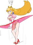 blonde_hair blue_eyes dress dress_lift embarrassed embarrassed_nude_female embarrassing enf going_commando long_hair nintendo no_panties princess_peach pubic_hair pussy super_mario_bros. wind wind_lift