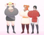 3_girls akimichi_chouchou baosart black_eyes black_hair blonde_hair blue_eyes brown_hair brown_skin gigantic_ass gigantic_breasts glasses hourglass_figure naruto_shippuden samui sarada_uchiha yellow_eyes