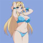 alluring blonde_hair blue_bra blue_eyes blue_panties blue_underwear bra medium_breasts midriff nightcore_(artist) nintendo panties princess_zelda the_legend_of_zelda thick_thighs