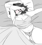 bbw bed big_breasts blush bow_panties breasts cleavage panties short_hair sleeping tank_top thicc underwear wide_hips