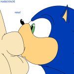  anthro blue_hair duo erection fellatio furry gay green_eyes habbodude hair hedgehog human male mammal oral oral_sex penis plain_background sega sex sonic_(series) sonic_the_hedgehog testicles white_background 