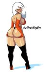 1girl ass atomickingboo big_ass bikini blush boots cartoon_network drew_saturday female_only gloves long_boots long_gloves looking_back shiny shiny_skin short_hair the_secret_saturdays thicc white_hair