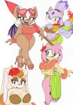 amy_rose anthro bat breasts cat coconut_bra flower grass_skirt hedgehog multiple_girls one-piece_swimsuit rabbit rouge_the_bat sega smile sonic_the_hedgehog_(series) sunglasses swimsuit topless wide_hips