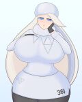 baosart blue_eyes gigantic_ass gigantic_breasts hourglass_figure melony_(pokemon) pokemon white_hair