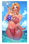 1girl american_flag_bikini beach big_breasts bikini blonde_hair blue_eyes cleavage dead_or_alive dead_or_alive_2 dead_or_alive_3 dead_or_alive_4 dead_or_alive_5 dead_or_alive_6 dead_or_alive_xtreme dead_or_alive_xtreme_venus_vacation fireworks ocean ravenousruss tecmo tina_armstrong