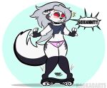  anthro blush demon dog embarrassed embarrassed_underwear_female embarrassing euf hellhound helluva_boss looking_down loona_(vivzmind) panties pink_panties red_eyes skull_print 