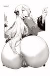 1girl anal_hair anus ass back blonde_hair bottomless creatures_(company) curvy cynthia_(pokemon) decensored from_behind game_freak hair hair_over_one_eye hairy_pussy highres huge_ass huge_breasts humans_of_pokemon jacket lips long_hair looking_at_viewer looking_back monochrome nintendo orushibu photoshop plump pokemon pokemon_(anime) pokemon_black_2_&_white_2 pokemon_black_and_white pokemon_bw pokemon_bw2 pokemon_diamond_pearl_&_platinum pokemon_dppt pubic_hair pussy shirona_(pokemon) uncensored wide_hips