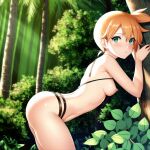 1girl ai_generated ass bikini breasts forest green_eyes kasumi_(pokemon) looking_at_viewer nai_diffusion orange_hair pokemon shiny shiny_skin stable_diffusion