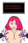  1girl bete_noire betty_noire big_breasts blackrimuri breasts brown_hair english_text glitchtale nipples nude pink_eyes pink_hair scared shocked short_hair striped_clothes striped_clothing text undertale_au 