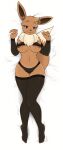  1girl big_ass big_breasts big_ears brown_hair brown_skin cute dakimakura dirtyduckart eevee fluffy_tail lingerie posing seductive tail 