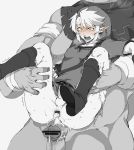 anal bad_id blue_eyes blush boots bottomless cum cum_in_ass earrings erection fingerless_gloves gay glans gloves hat heavy_breathing jewelry kisarazu_tetsuya link male_focus monochrome multiple_boys penis pointy_ears rape the_legend_of_zelda torn_clothes yaoi