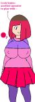 1girl akumu_(glitchtale) bete_noire betty_noire big_breasts blackrimuri boots breasts brown_hair english_text glitchtale kumu kumu_(glitchtale) pink_eyes pink_hair pink_shirt purple_shirt red_skirt short_hair skirt text undertale_au