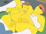 2boys anal bara billiard_table boots duffman gay gloves human idrewthis lip_bite male male_only multiple_boys muscle nipple_lick nude pants_down penis pool_table snake_jailbird spoon_position spread_legs sweat testicles the_simpsons yaoi yellow_skin