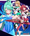  1girl 3_girls alluring alternate_costume bishoujo_senshi_sailor_moon cosplay female_only long_hair mythra nintendo older older_female pneuma_(xenoblade) pyra sailor_moon sailor_moon_(cosplay) sarukaiwolf short_hair xenoblade_(series) xenoblade_chronicles_2 young_adult young_adult_female young_adult_woman 