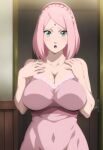  1girl ai_generated ainpai big_breasts breasts female_only green_eyes high_res naruto naruto_shippuden patreon patreon_paid patreon_reward pink_hair sakura_haruno short_hair solo_female stable_diffusion teen 