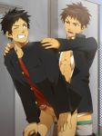 2boys anal black_eyes black_hair brown_eyes brown_hair erection gakuran gay male_focus mouth multiple_boys open open_clothes outdoors pants_down penis red_shirt resfrio school school_uniform sex shirt standing student uncensored yaoi