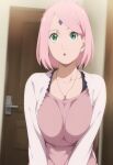  1girl ai_generated ainpai big_breasts breasts female_only green_eyes high_res naruto naruto_shippuden patreon patreon_paid patreon_reward pink_hair sakura_haruno short_hair solo_female stable_diffusion teen 