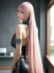 1girl ai_generated armband blue_eyes from_behind huge_breasts looking_at_viewer megurine_luka pink_hair realistic thighs very_long_hair vocaloid voluptuous