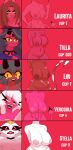 1girl 5girls absurd_res anthro avian big_breasts bird breast_chart breast_size_chart breast_size_comparison breast_size_difference breasts crown fan_character fur genitals group hair helluva_boss high_res huge_breasts imp laurita_(oc) leponsart lin_(helluva_boss) lipstick long_hair medium_breasts nude owl owl_demon pink_background pink_body pink_skin pussy red_background red_body red_eyes red_skin simple_background size_comparison stella_(helluva_boss) succubus text tilla_(helluva_boss) verosika_mayday_(helluva_boss) vivienne_medrano vivziepop white_body white_fur white_text yellow_eyes