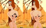 adult_swim against_tree ashi_(samurai_jack) big_ass black_hair breasts carrying girl_on_girl hands_on_ass leg_grab looking_at_partner nude_female princess_mira_(samurai_jack) pussylicking pyramid_(artist) red_hair samurai_jack smothering_ass yuri