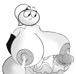 bearfan7634 big_balls breast_milking futanari grin huge_penis hyper_breasts leaking_milk looking_down nuts nutshell_animation peanuts_(nutshell) penis_milking