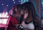 2_girls 3d aerith_gainsborough black_hair brown_hair final_fantasy kissing ria-neearts tifa_lockhart yuri