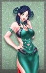  1girl alluring big_breasts black_hair china_dress chinese_clothes cleavage dress green_eyes juuken_sentai_gekiranger mele super_sentai treezero 