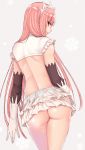 1girl 1girl 1girl ass back bangs blush breasts brown_eyes cocq_taichou crop_top elbow_gloves fate/grand_order fate_(series) gloves grin layered_gloves long_hair looking_at_viewer looking_back medb_(fate) miniskirt pink_hair shiny shiny_hair simple_background skirt smile snowflakes thighs tiara white_gloves white_skirt yellow_eyes