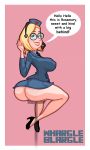 1girl ass big_ass black_eyes blonde_hair hong_kong_phooey rosemary_(hong_kong_phooey) smile stool whargleblargle