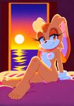  ai_generated brown_eyes completely_nude completely_nude_female cream_the_rabbit female_focus furry furry_female gloves nipples nude nude_female on_bed seductive sega sega small_breasts sonic sonic_the_hedgehog_(series) sunset window 