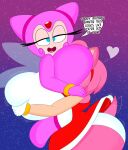  2girls 3barts amy_rose ass breaking_the_fourth_wall breast_smother breasts female female/female female_only grabbing_ass grabbing_from_behind huge_ass huge_breasts looking_at_viewer lumina_flowlight sega sonic_shuffle sonic_the_hedgehog_(series) talking_to_viewer yuri 