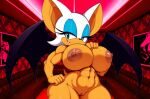 abs ai_generated anthro bat bat_wings blue_eyeshadow chiropteran eyelashes furry_female hand_on_breast hand_on_hip huge_areolae huge_breasts looking_at_viewer muscular muscular_female navel nude pussy rouge_the_bat sega self_upload smile smiling_at_viewer solo_female sonic_the_hedgehog_(series) tail tan_body teal_eyes virtuai white_hair