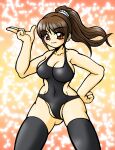  alluring bikini brown_eyes brown_hair engine_sentai_go-onger kumagoro_tanaka stockings super_sentai sutou_miu swimsuit 