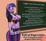  2014 anthro breasts chalkboard clothing corset crotchless_panties eggonaught english_text equine eyewear fall_of_equestria female friendship_is_magic furry glasses hair horn legwear looking_at_viewer mammal my_little_pony neck_tie nipple_piercing nipples panties piercing purple_eyes purple_hair pussy severed_horn standing stick stockings text twilight_sparkle underwear winged_unicorn wings 