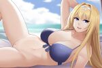 1girl 3:2_aspect_ratio alice_schuberg alluring aslind_samure aslindsamure bikini blonde blue_eyes breasts high_resolution naked_from_the_waist_down pussy sword_art_online sword_art_online:_alicization uncensored