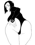 1girl 1girl 1girl ass big_ass dat_ass dc_comics female_only khexxi looking_at_viewer looking_back monochrome rachel_roth raven_(dc) teen_titans thick_thighs