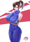  1girl alluring athletic_female big_breasts bodysuit brown_eyes brown_hair covered_female_abs dommetalix female_abs female_abs_visible_through_bodysuit fingerless_gloves fit_female kunoichi legs ponytail project_soul soul_calibur soul_calibur_ii soul_calibur_iii soul_calibur_vi taki 