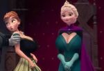 2_girls anna_(frozen) big_breasts breast_expansion brown_hair disney elsa_(frozen) frozen_(movie) incest photoshop sisters white_hair