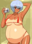 big_breasts bikini breasts camera large_breasts neon_genesis_evangelion oekaki pregnant rei_ayanami smile string_bikini swimsuit tan tan_line tanline tenseiani