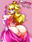 anus areolae ass bare_shoulders big_ass big_breasts blonde_hair blue_eyes blush breasts condom crown earrings elbow_gloves eyelashes gloves hips huge_ass large_breasts lips lipstick long_hair looking_at_viewer looking_back makeup mario_(series) nintendo nipples nude pink_lips pink_lipstick princess_peach puffy_nipples pussy shiny shiny_skin sideboob smile super_mario_bros. thick_lips turtlechan uncensored